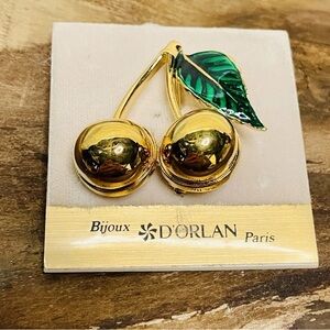 New Signed Vintage D'Orlan Cherries Brooch Pin Vintage Collectible